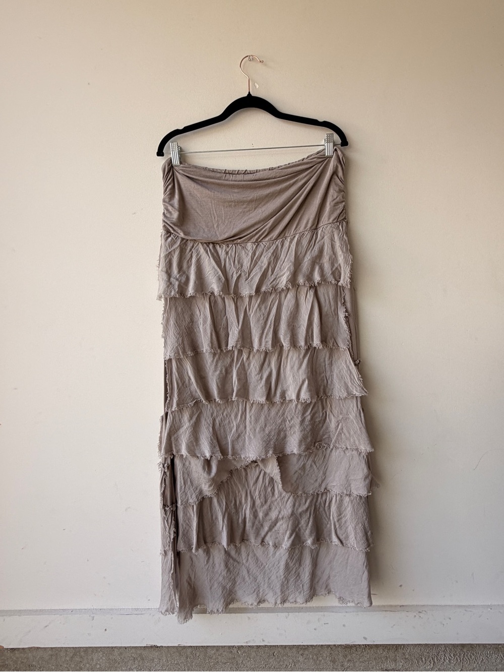 Tempo Paris Taupe Tiered Maxi Skirt